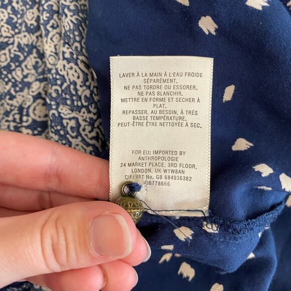 Anthropologie Maeve Hiver Blue 3/4 Sleeve Size 6 Boho Peasant Blouse - Picture 7 of 8